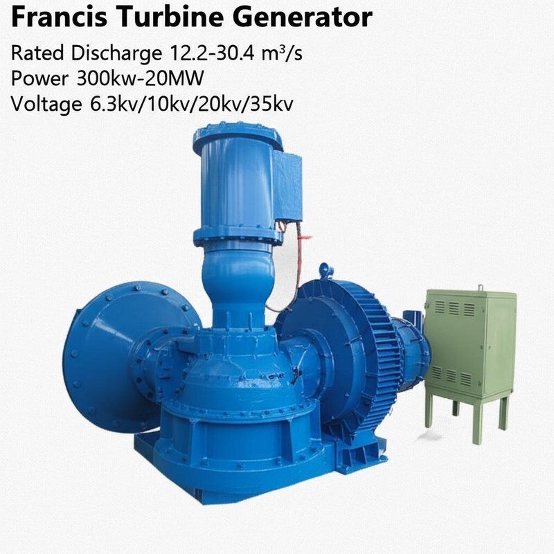 Francis Turbine Generator con scarica nominale 12,2-30,4 m3/s Potenza 300kw-20MW e tensione 6,3kv/10kv/20kv/35kv