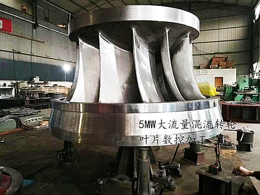 Turbina idroelettrica in acciaio inossidabile lucidato con lame regolabili aperte o chiuse